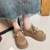 Small Thick-soled Heightening Women's Shoes Cowhide All-inclusive Women's Kangaroo Shoes Casual Single Shoes Fringe