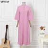 VONDA Elegant Women Batwing Sleeve Belt Waist Casual Loose Maxi Dress