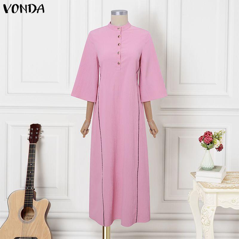 VONDA Elegant Women Batwing Sleeve Belt Waist Casual Loose Maxi Dress