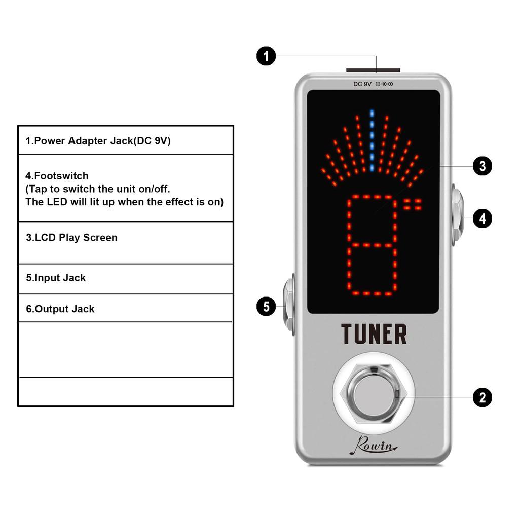 Rowin High Precision Guitar Chromatic Tuner Pedal Ture Bypass LT-910