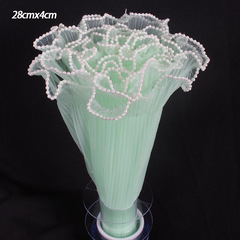 petite28X400cm Flower Wrapping Paper Pearl Packaging Material Supplies Wave Yarn Lace Mesh Florist Bouquet Party Valentine Gift
