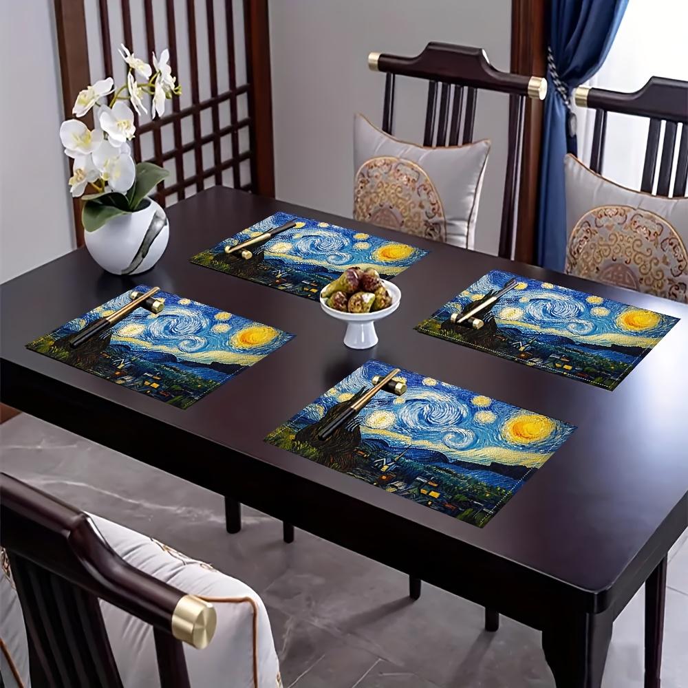 1-Pack Van Gogh Starry Night Linen Placemats, Fashion Print for Dining, Kitchen, Party, Home Decor