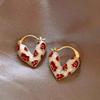 Trendy Red Enamel Heart Hoop Earrings For Women Girls Korean Elegant Love Dangle Earrings Jewelry Gift