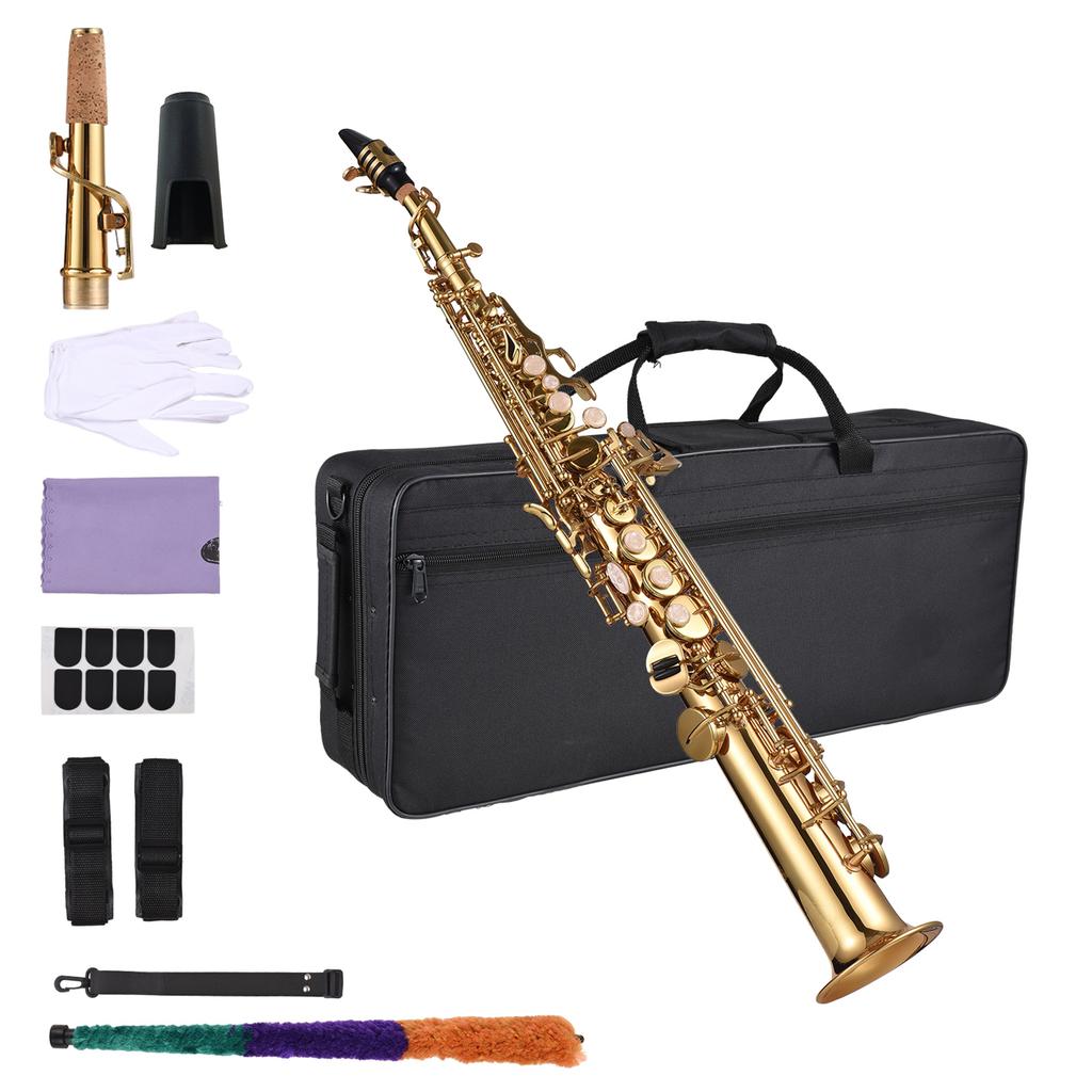 Soprano Sax Straight Saxophone Brass Bb B Flat Woodwind Instrument for Student Beginner Professional Natural Shell Key