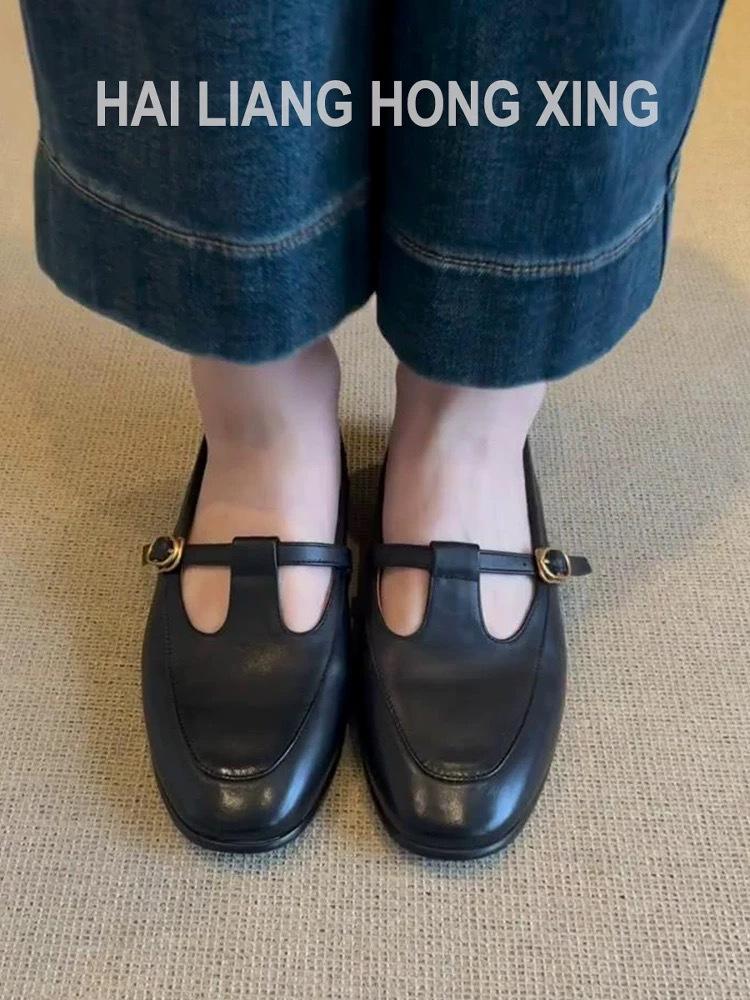 

Sheepskin version versatile white loafers women s Mary Jane shoes British style flat-bottomed one-pedal leather one-word buckle single shoes 40