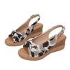 2025 summer new European and American style round head open-toed leopard print one-word buckle women's large size wedge sandals