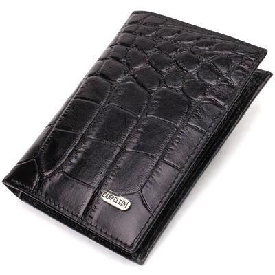 Interesting Vertical Format Men's Wallet Made of Genuine Leather with Crocodile Embossing CANPELLINI 21755 Black