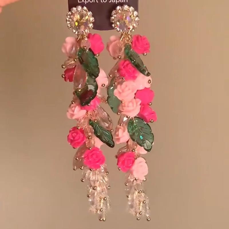 Small Fresh Grape Flower Fringed Earrings Korean Girl Heart Sweet Stud Earrings New Cute Versatile Earrings