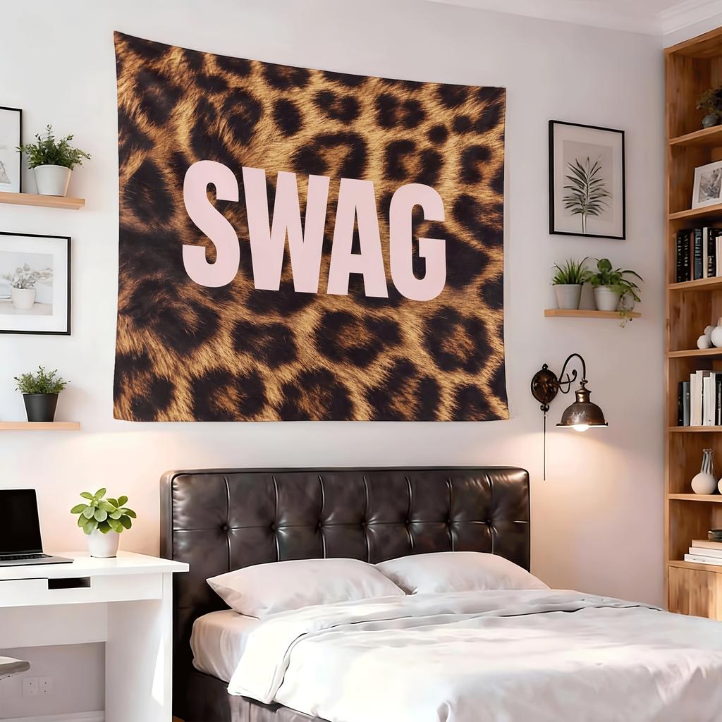 Leopard Print SWAG Cool Tapestry, American Retro Hip-Hop Wall Hanging for Bedroom Living Room Dorm Decor