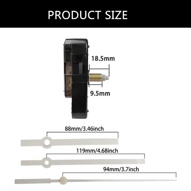 Quiet Quartzs Clock Movement Mechanism with Long Shaft Thread Motor and Metal Hands Kits for Clock Crafting Projects
