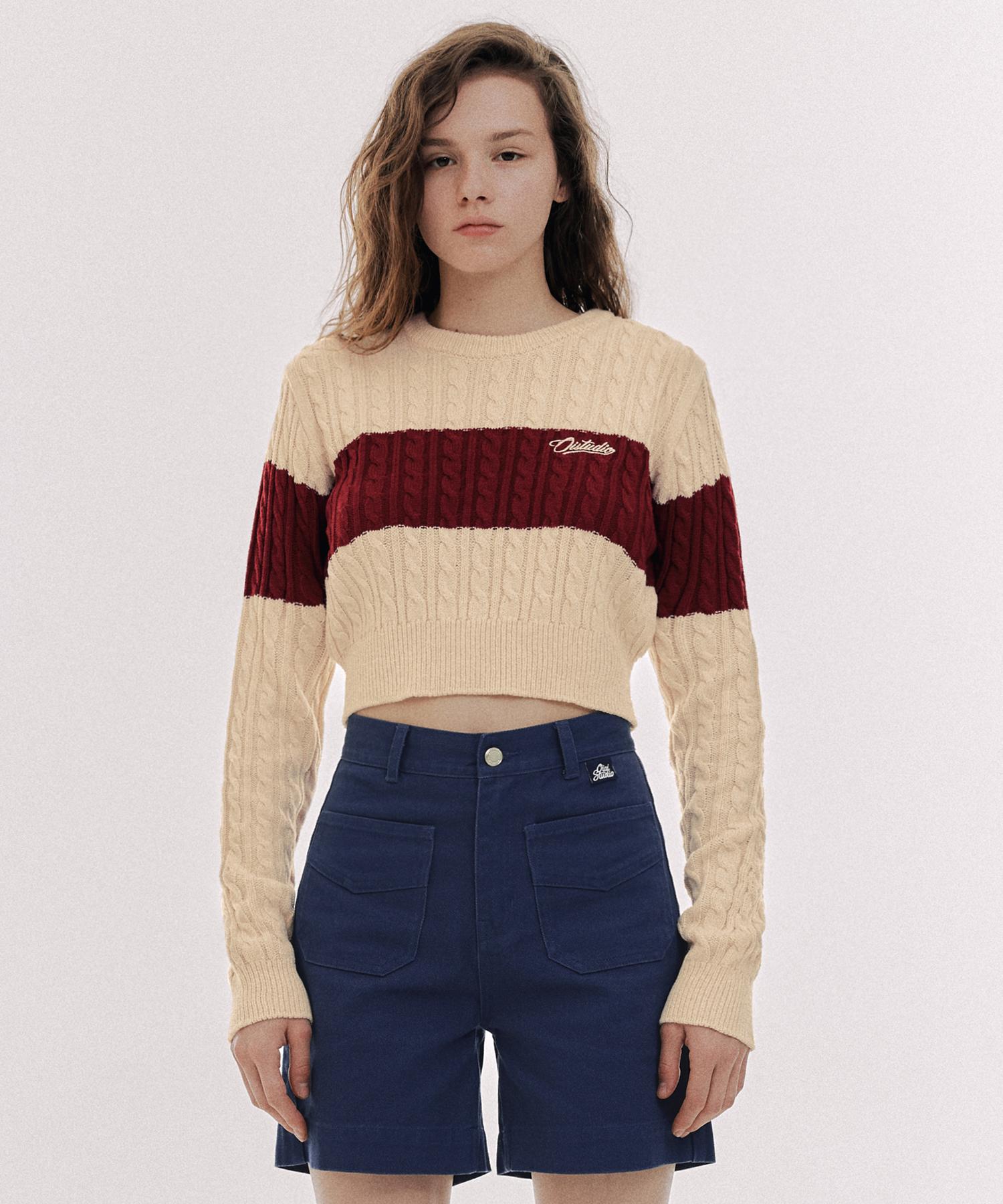 Oioi Collection Wavy Logo Crop Knit_Beige S