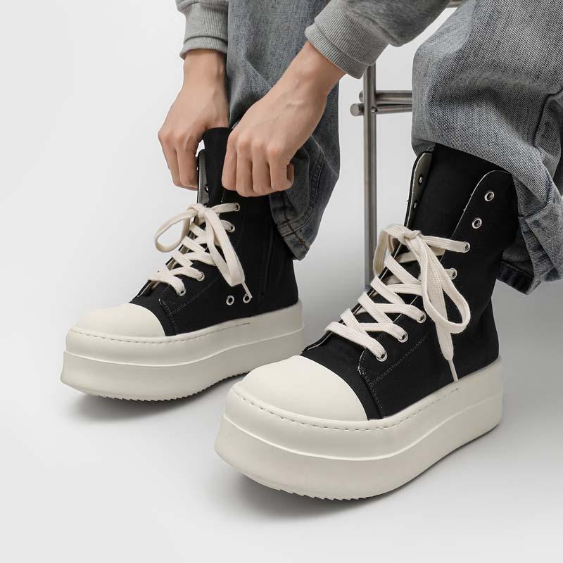 Versatile high-top shoes Martin boots men's street canvas shoes lace-up trendy big-headed thick-soled short boots men's height-increasing style