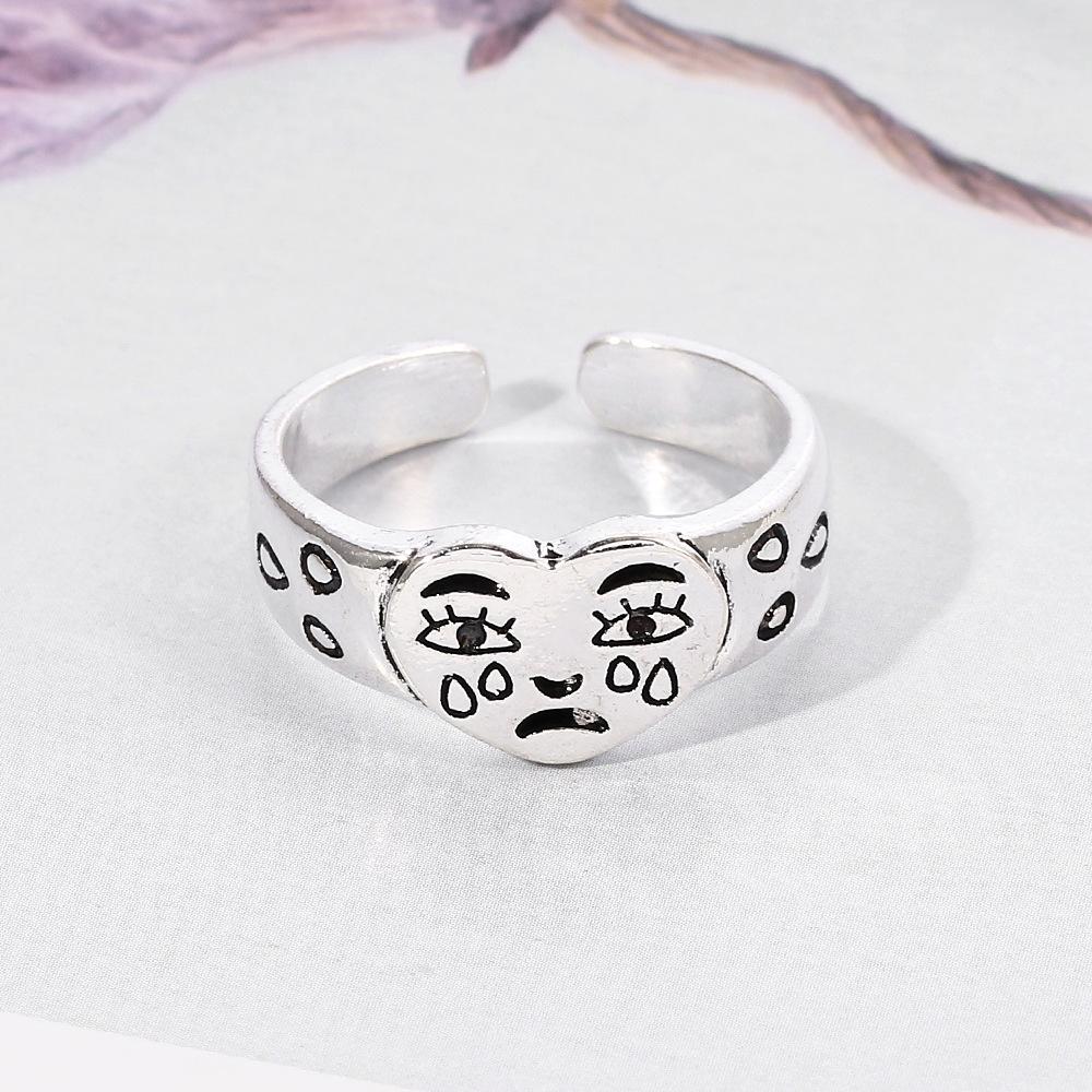 Love Crying Face Ring Sad Tear Point Expression Ring Temperament Tear Point Open Ring Literary and Artistic