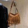 Casual Tassel Design Pu Shoulder Bags for Women Vintage Solid Color Ladies Crossbody Tote Bag Large Capacity Female Handbags