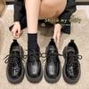 British style small leather shoes women's 2025 new autumn shoes platform-soled lace-up round head single shoes spring and autumn retro loafers