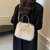 Yogodlns Winter Fashion Faux Fur Crossbody Bags for Women's Gift, Pearl Chain Decor Shoulder Bag, Ladies Handbags Top-handel Bag