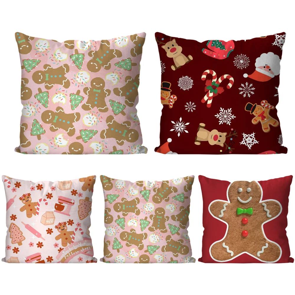 Lebkuchenmann Weihnachten Kissenbezug Quadratisches Kissen Schlafzimmer Sofa Freizeit Komfortkissen Auto Wohnzimmer Heimdekoration 40X40
