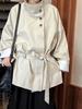 Luxi Women's 2024 Autumn Slimming Trench Coat with Stand Collar & Drawstring