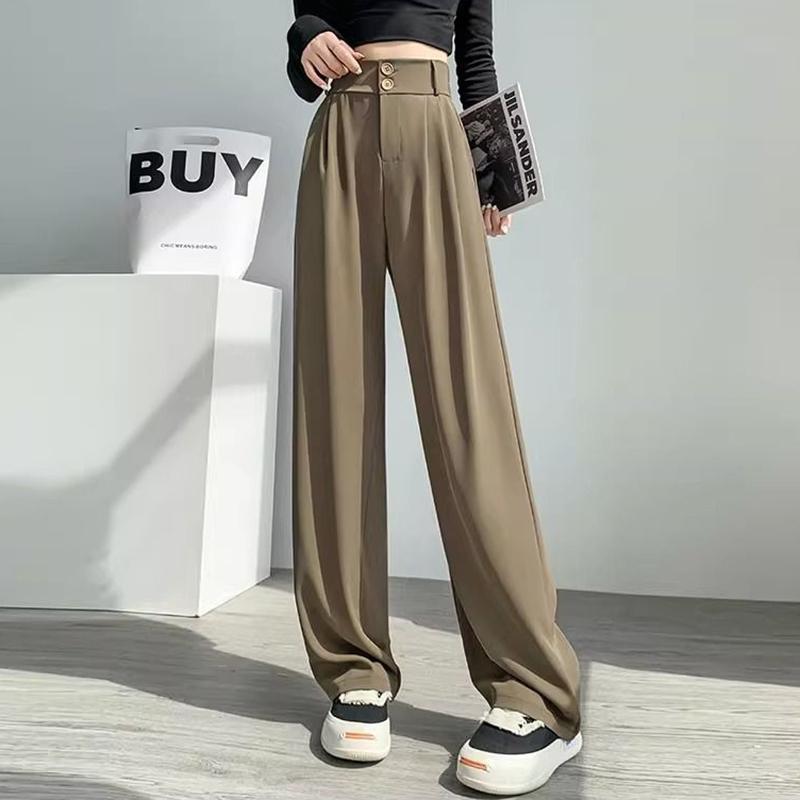 Spring and Autumn Lady Baggy High Waist Suit Pants Women Straight Leg Trousers Girls Casual Daily Slacks