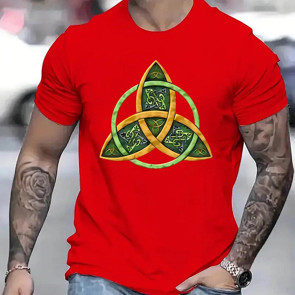 Keltischer Triquetra Knoten Druck Herren Freizeit T-Shirt Kurzarm Rundhalsausschnitt Atmungsaktiv Sommer T-Shirt