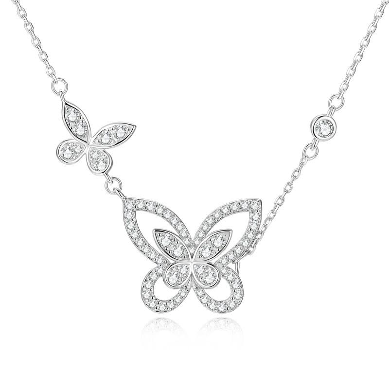 Elegant Butterfly Pendant Necklace Women - Sterling Locket Chain With D-Color Moissanite Sweet Minimalist Design