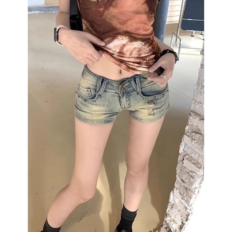 Retro High Street Hottie Casual Ins Trend Straight Denim Shorts Women's Versatile Slim Fit Hip-covering Slim Denim Hot Pants