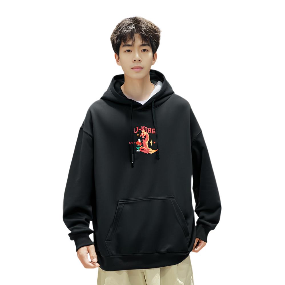 Li Ning Sports Lifestyle Series Zodiac Year New Year Edition Letter Print Hooded Pullover Loose Anti-Static Sweatshirt Unisex Sweatshirt AWDU049-2