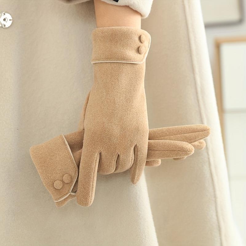 1 Pair of Warm Gloves Suitable for Women's Winter Fleece-Lined Windproof and Cold-Resistant Touchscreen Cycling Driving Fingerless Mittens
