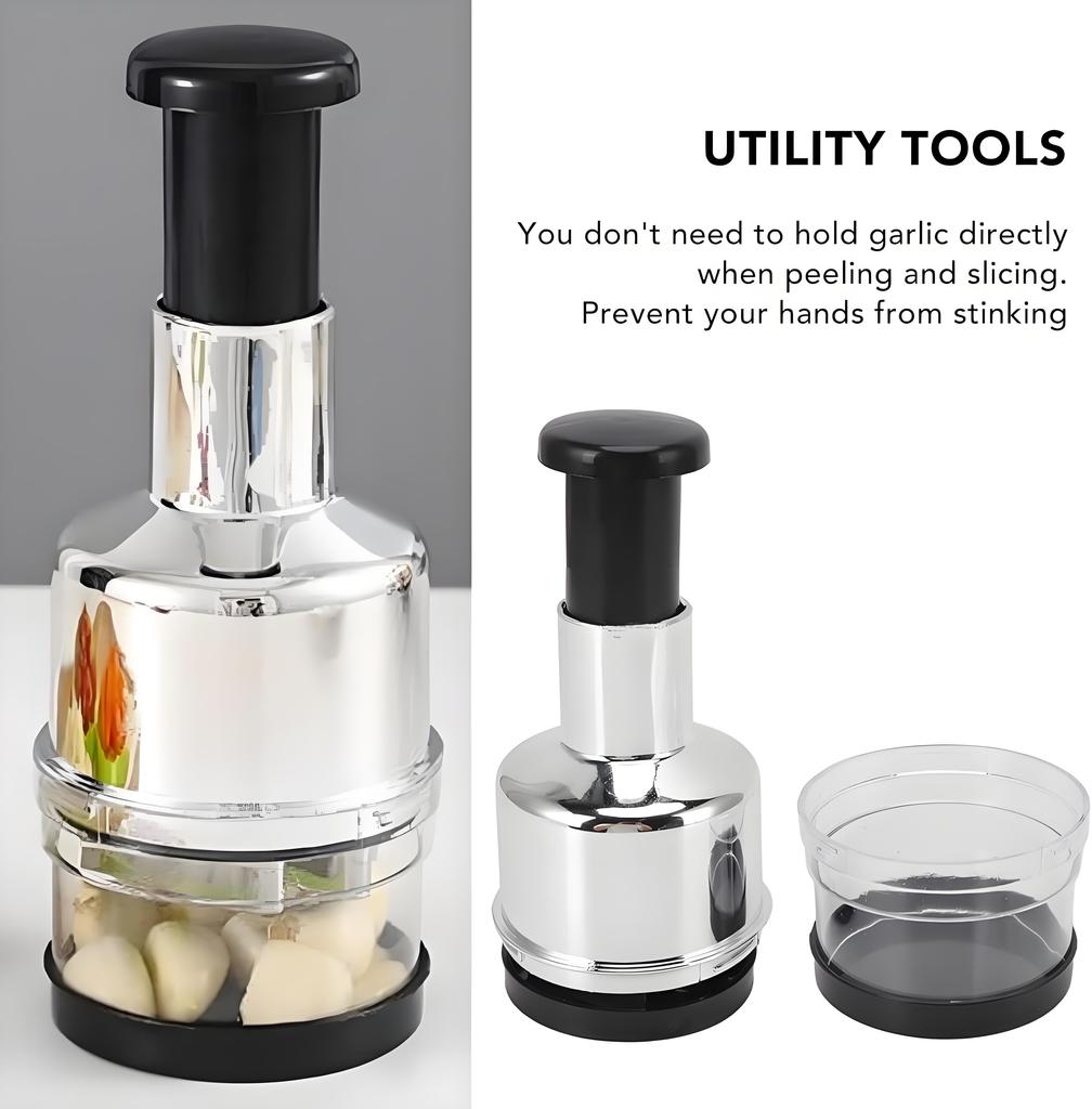 5-in-1 Stainless Steel Food Chopper - Effortless Onion & Garlic Dicer, Manual Vegetable Cutter with Quick-Lock for Cooking Prep