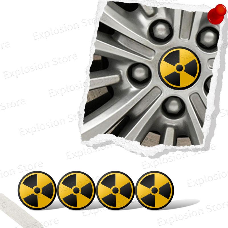 4 ks 56mm Logo Varování před Jaderným Zářením Krytka Středu Kolečka Pneumatiky Automobilu Znak Samolepka Odznak Doplňky