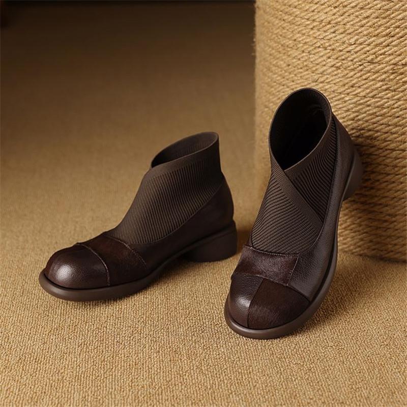 Fashion New Autumn Sheep Leather Splicing Horsehair Women Boot Fashion Round Toe Boots for Women Short Boots Botines Mujer Ankle Boot