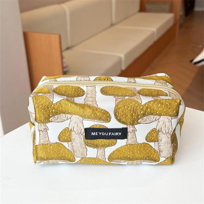 Vintage Canvas Makeup Bag Red Mushroom/Pomegranate Flowers Printing Large Size Coin Key Purse Washing Portable Handbag Gift