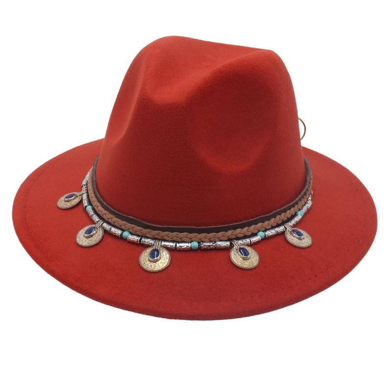 Flowing Beads Imitation Gemstone Tibetan Style Top Hat Jazz Dance Men'S And Women'S Big Eaves Hat