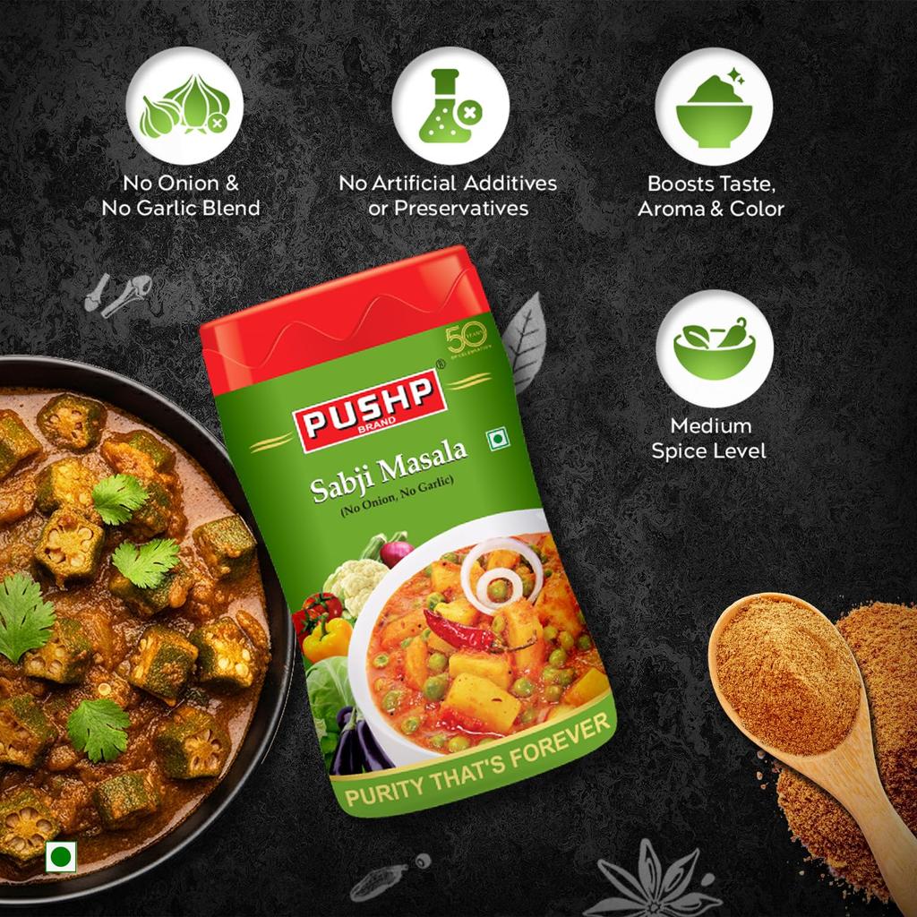 Pushp Sabji Masala 500g Glas Packung mit 2 Premium Indische Gewürzmischung für Gemüse Mehrzweck Curry Gewürz Küchengebrauch