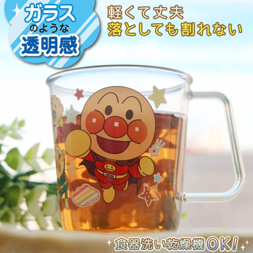 LEC Anpanman Clear Cup, 225ml / Wide Handle for Easy Holding / Dishwasher Safe / Shatter-Resistant