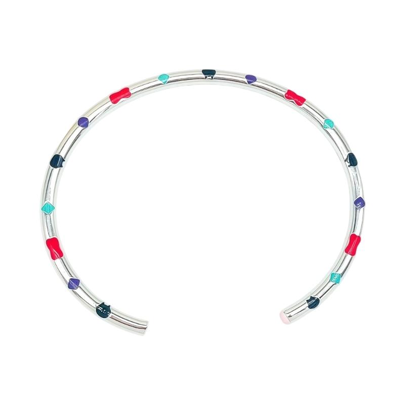 

Modern Enamel Semi Openable Copper Bracelet Adjustable Wrist Jewelry Stylish Bangle For Daily Wear And Parties