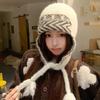 Fair Isle Pattern Ear Flap Hat Face Slimming Winter Knitted Hat Thick Warm Trapper Hat For Women
