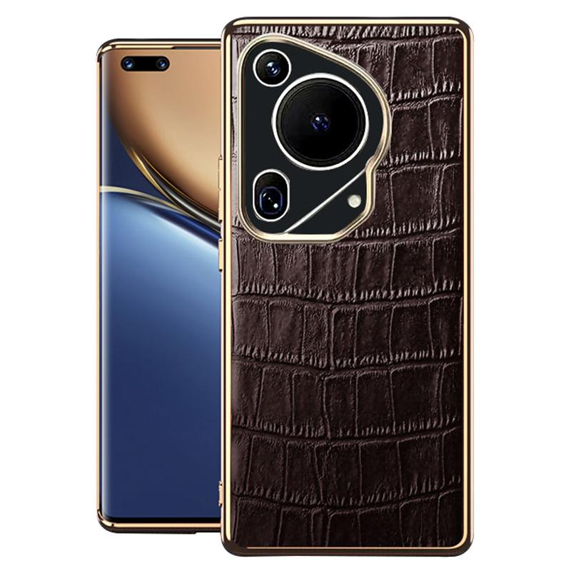 Do etui Huawei Pura 70 Ultra o fakturze skóry krokodyla, odporne na upadki, z prawdziwej skóry bydlęcej + etui na telefon z TPU