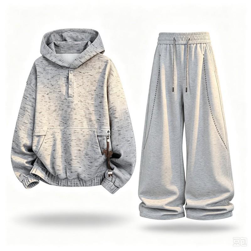 Mens Womens Casual Cotton Blend Oversized Track Suit Set With Houndstooth Long Sleeve Hoodie Pants
