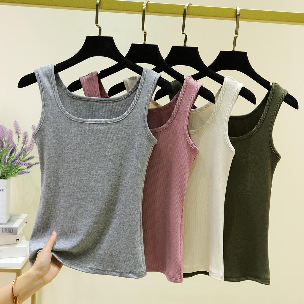 Women's Modal Ribbed Square Neck Sleeveless Slim-Fit Camisole - Versatile Base Layer Shirt for Summer.