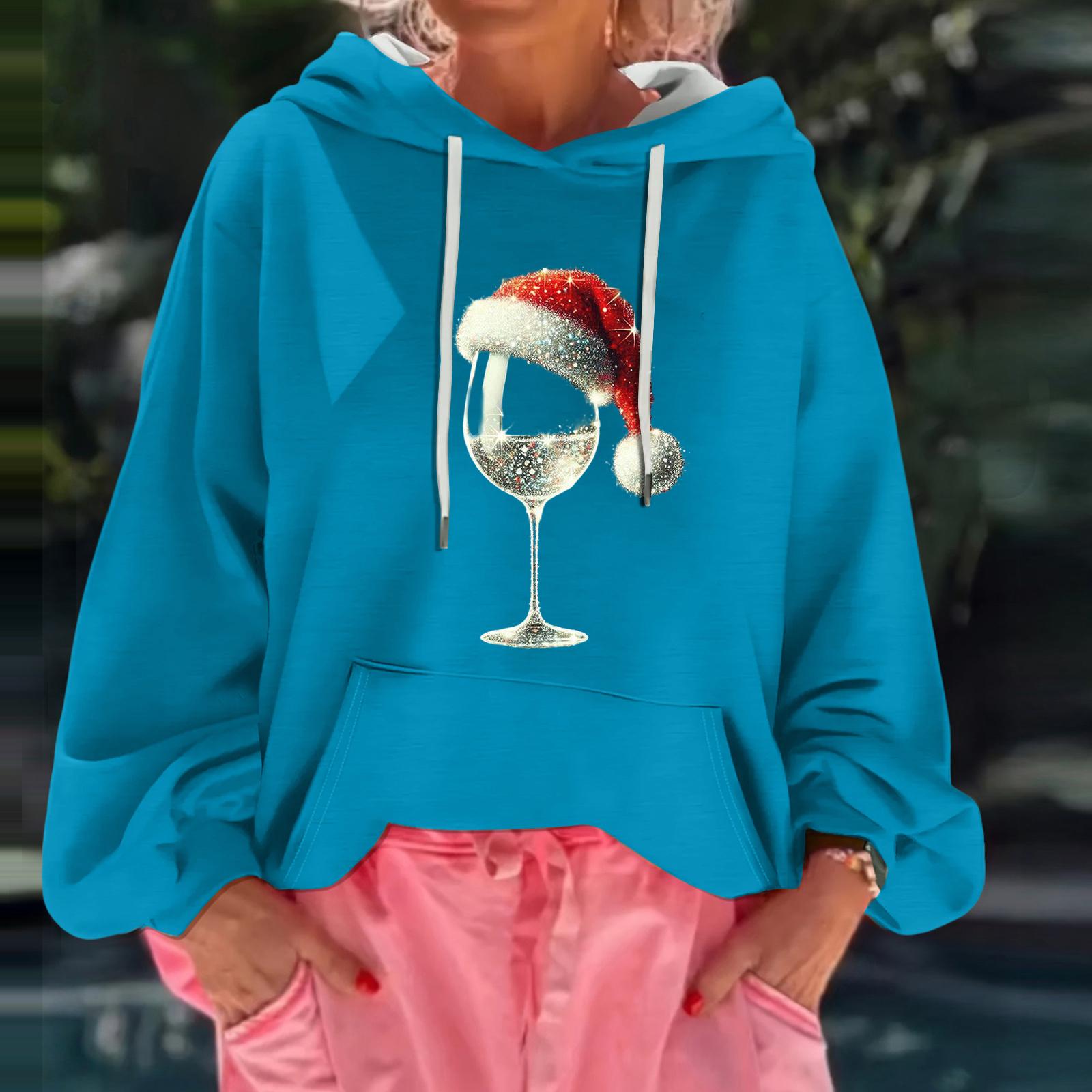 

Women s Christmas Print Loose Casual Long Sleeve Hooded Sweatshirt XL