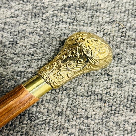 Antique Nautical Solid Brass Head Handle Wooden Walking Stick Cane Birthday Gift