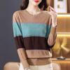 Striped Thin Knit Sweater Top Autumn Women's Color-blocked Crew Neck Pullover Sweater Women's Base Layer