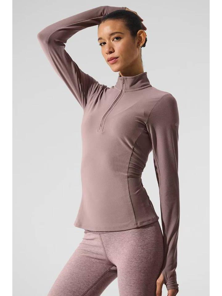 Alo Women's Original Slim-Fit Half-Zip Yoga Base Layer - Long Sleeve Training Top for Autumn/Winter