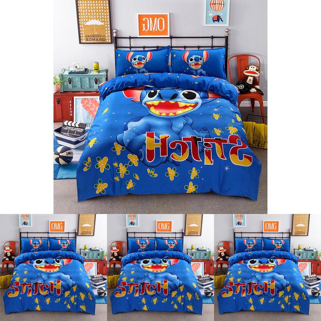 Premium Cartoon Stitch Bedding Set Cotton Blend Duvet Comforter Cover 4pcs For Cozy Warmth