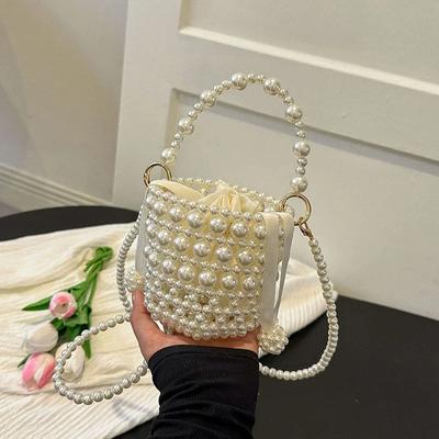 Pearl Crossbody Bag for Women Solid Rope Minaudiere Individuality Handbags