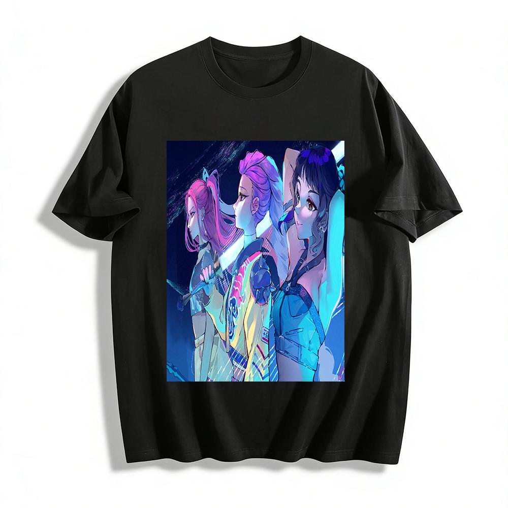 

Cyberpunk Girl Group Print Short Sleeve T-Shirt Trendy Anime Loose Casual Top For Men And Women Pure cotton T-shirt XXS