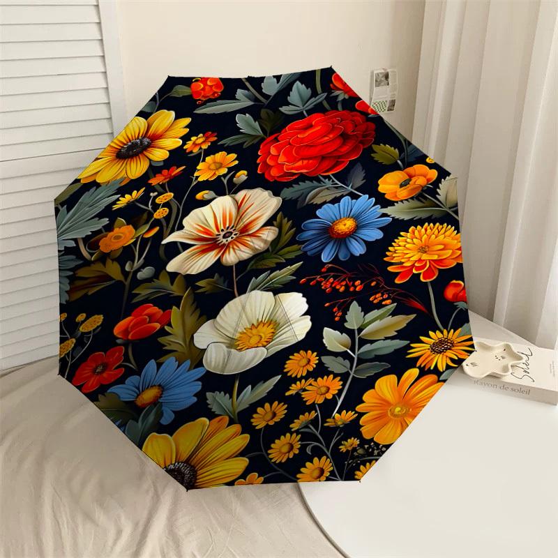 

1PC Floral Pattern Automatic Open/Close Umbrella Compact Folding Umbrella with 8-Rib Shaft lightweight esign, Highquality Fabric1149A