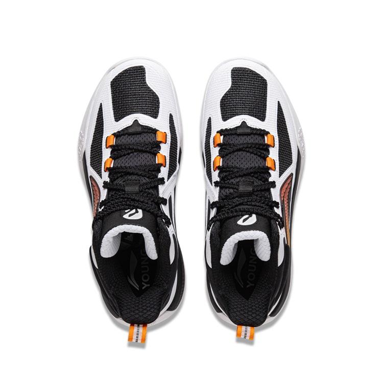 Li Ning Tian Ying 2.0 Confortáveis Antiderrapantes Absorventes de Choque Resistentes ao Desgaste Respiráveis Cano Médio Tênis de Basquete Infantil Preto Branco YKBU098-5