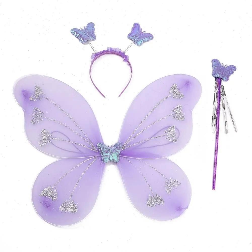DIY Costume Kids Butterfly Headband Wings Party Props with Fairy Wand Princess Costume Sets Dressing Up Glitter Butterfly Girls